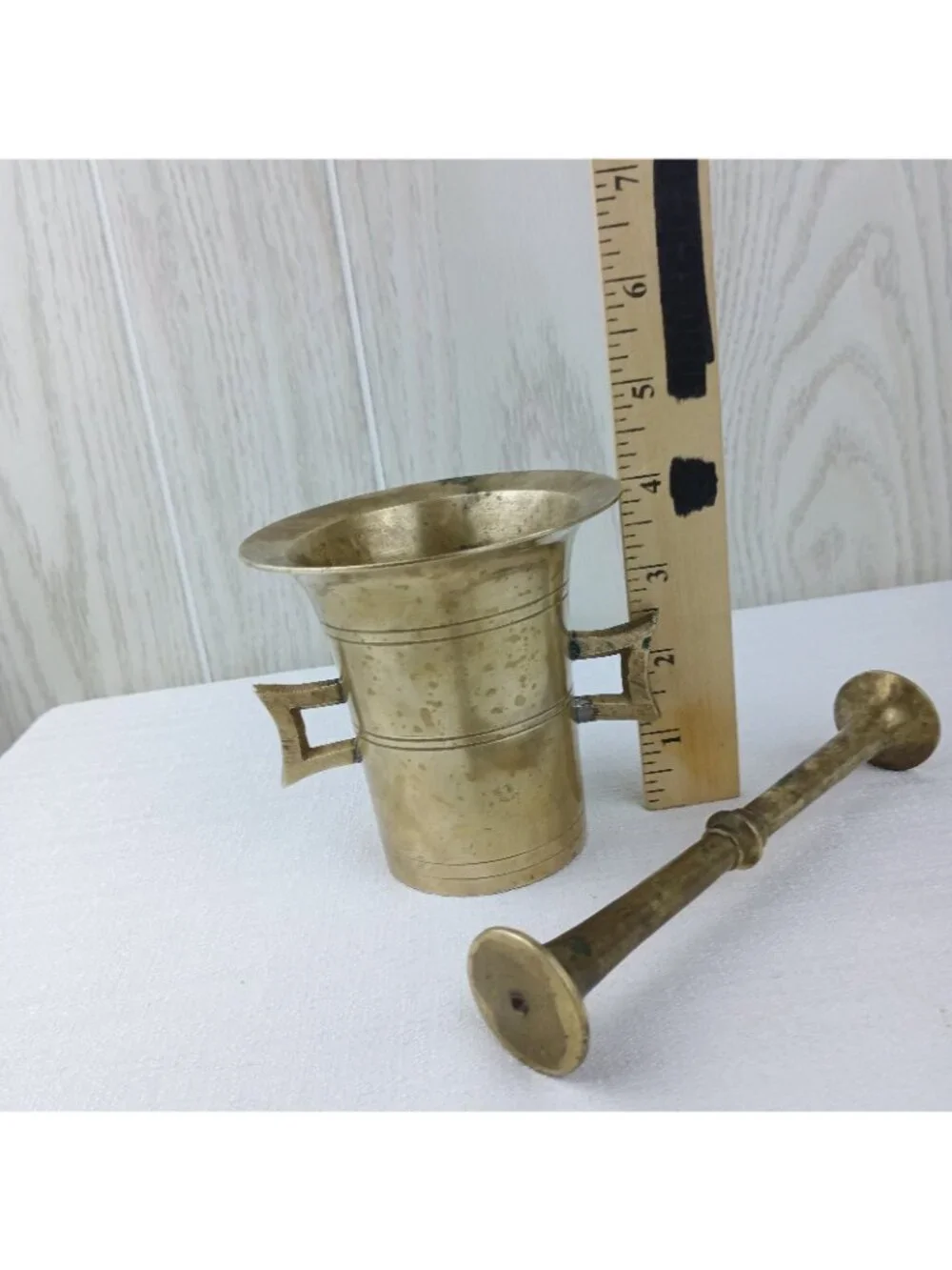 Vintage Mortar & Pestle  Heavy Solid Brass Pharmacy Apothecary Bowl Set